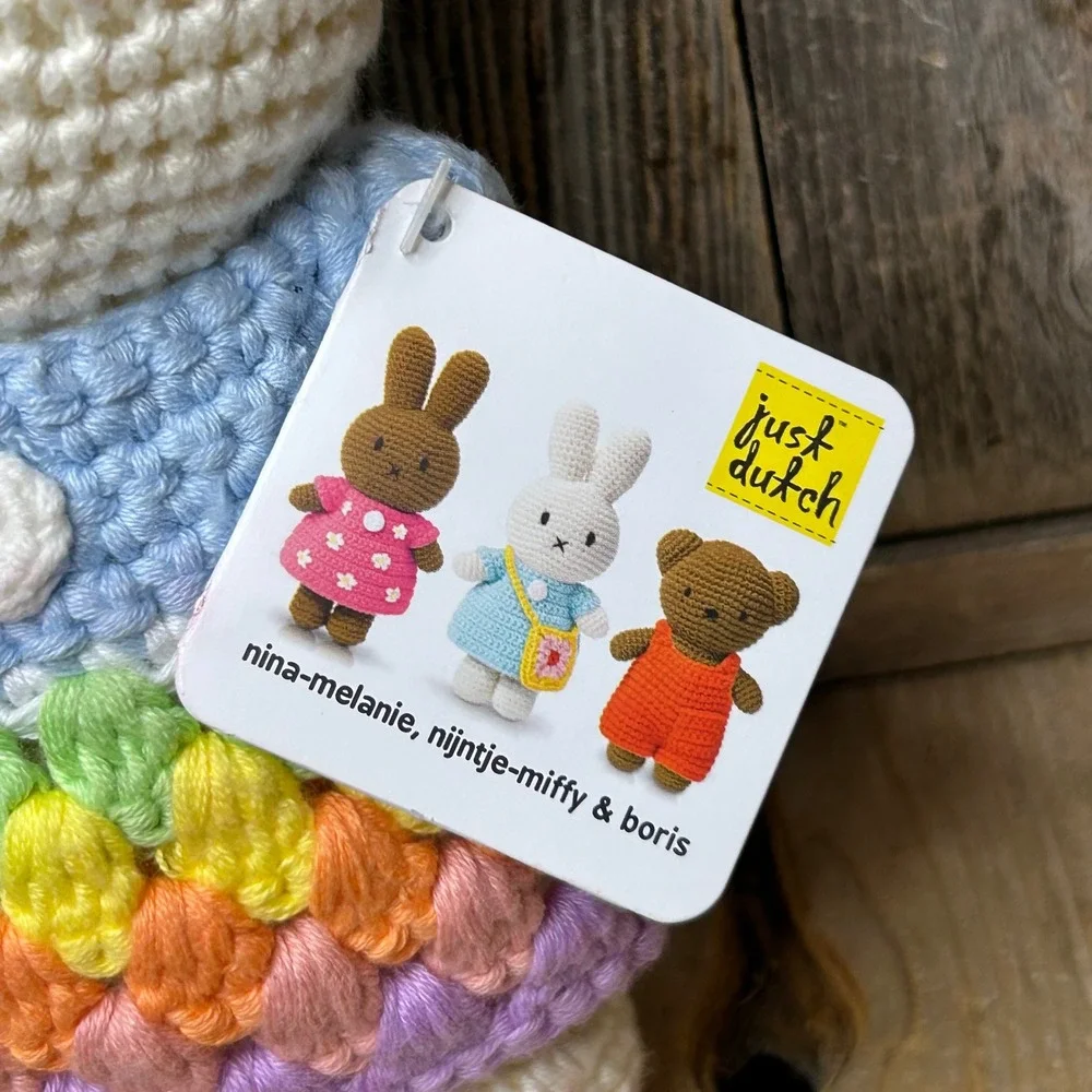 Just Dutch Miffy Handmade Crochet Organic Cotton Doll Rainbow Dress Nijntje